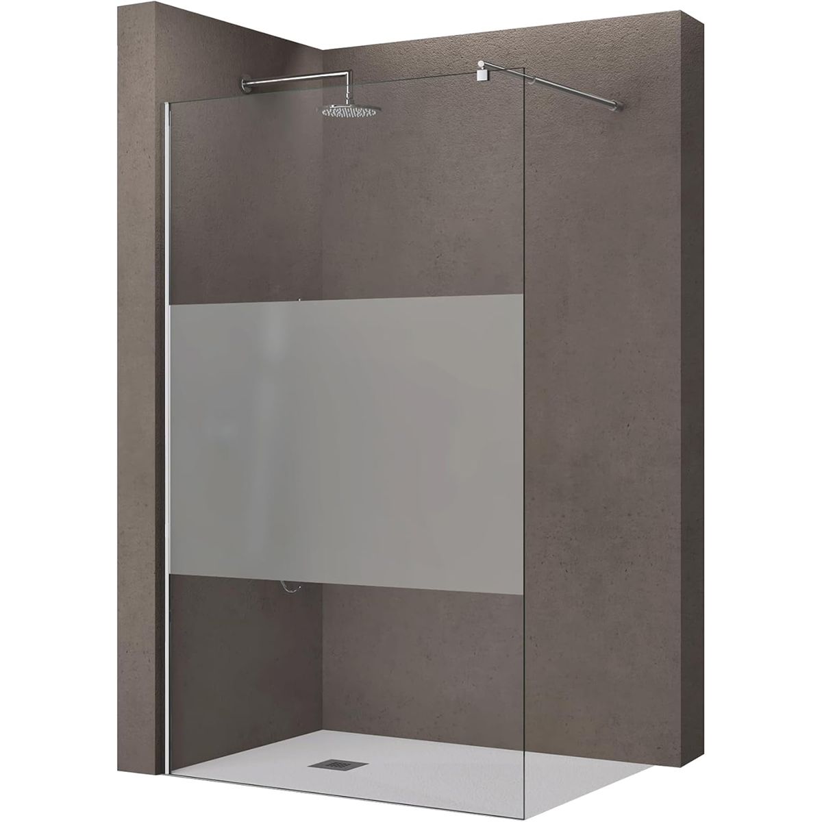 Perete dus Walk-In,  sticla securizata, sablata partial 10 mm, dimensiuni 100, 120, 140 cm, Lotus Efect, Sicilia