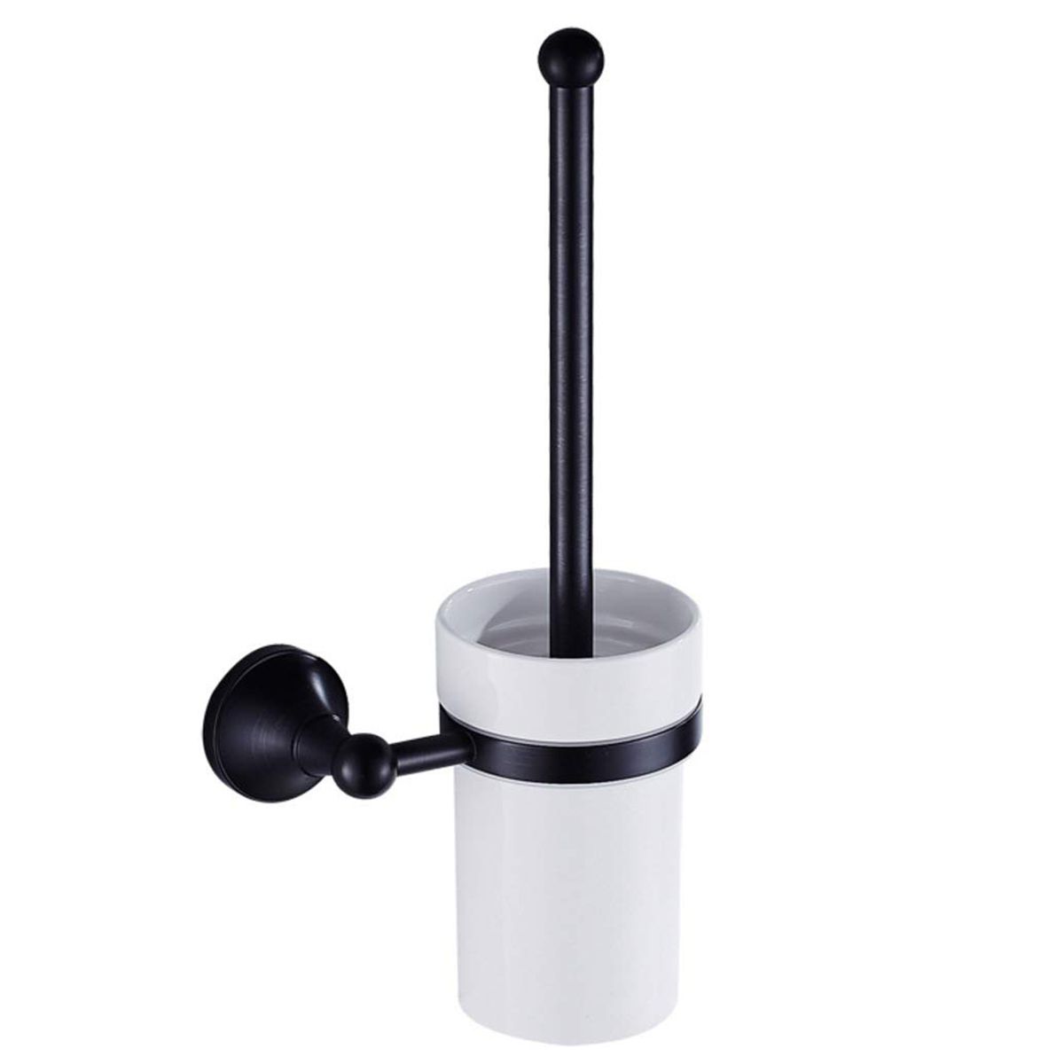 Perie toaleta cu suport inclus, montaj pe perete, Negru Lucios, Alama, Ceramica, Velvet