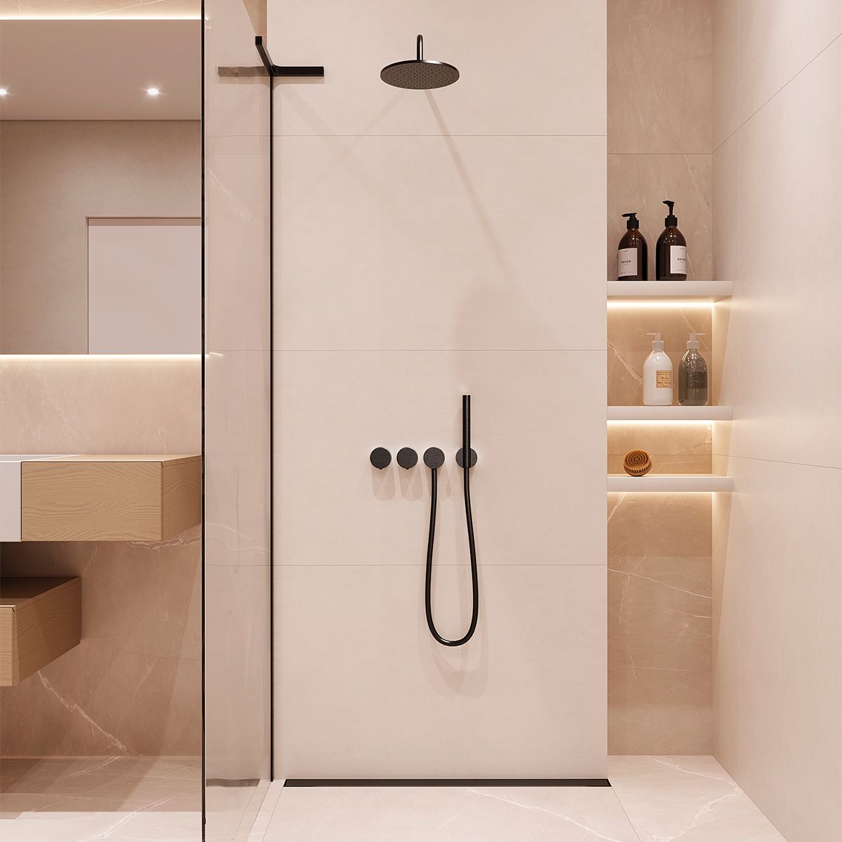 Rigola de dus, montaj langa perete, dimensiune 70-100, otel inoxidabil, Negru Mat