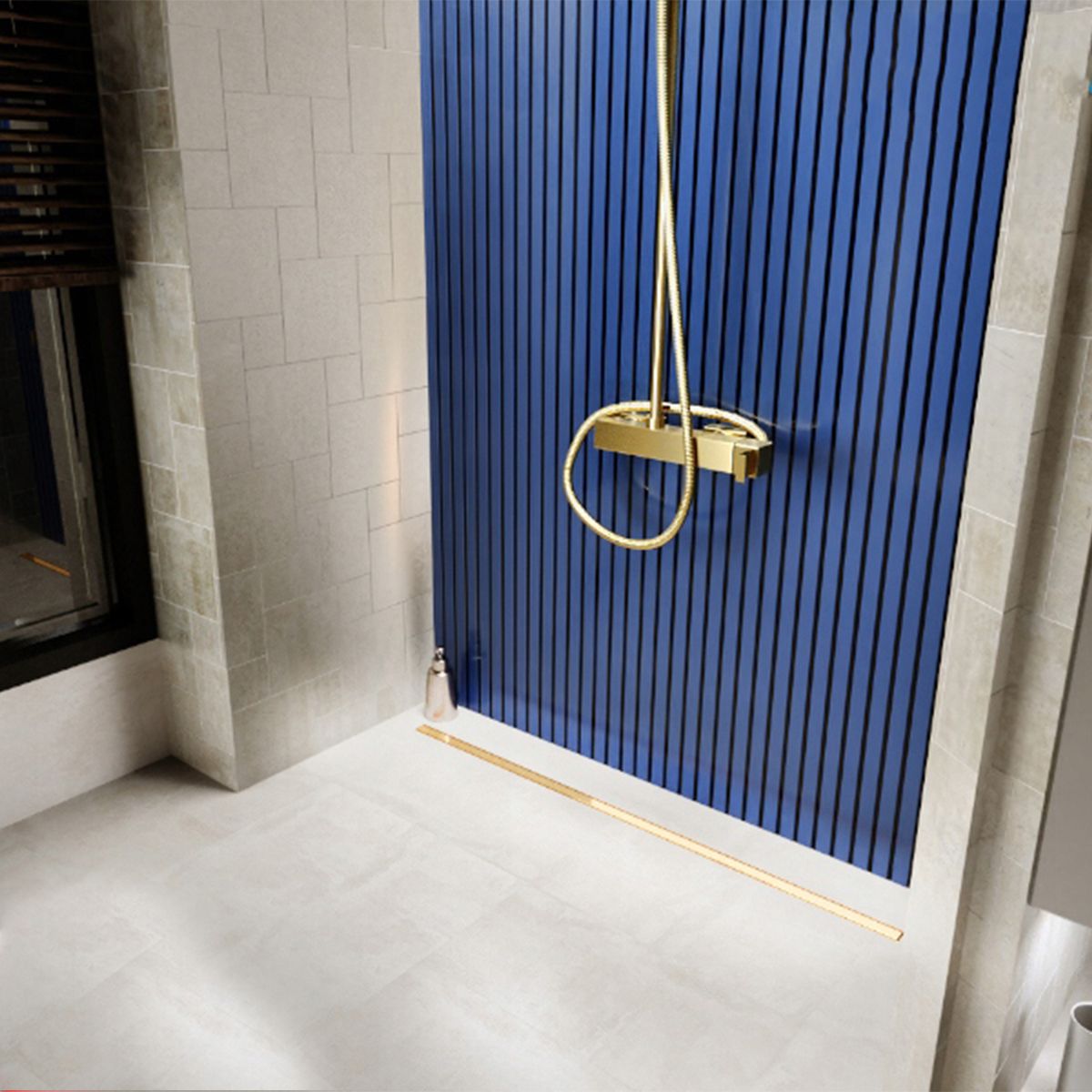Rigola Dus, faiantabila, sifon Viega, Slim Auriu Mat, dimensiuni intre 60-90 cm, otel inoxidabil