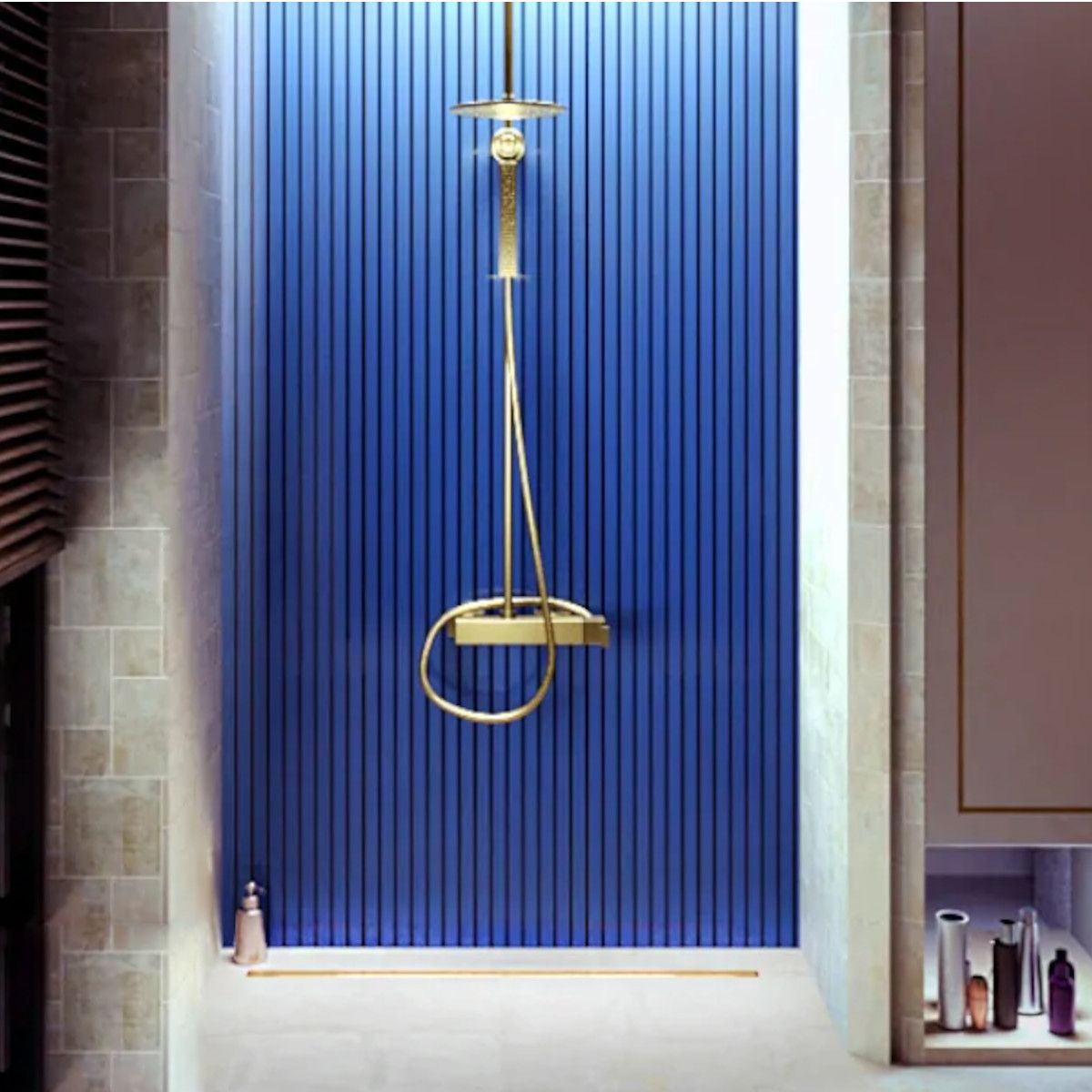 Rigola Dus, faiantabila, sifon Viega, Slim Gold, dimensiuni intre 60-90 cm, latime 3,2 cm, otel inoxidabil