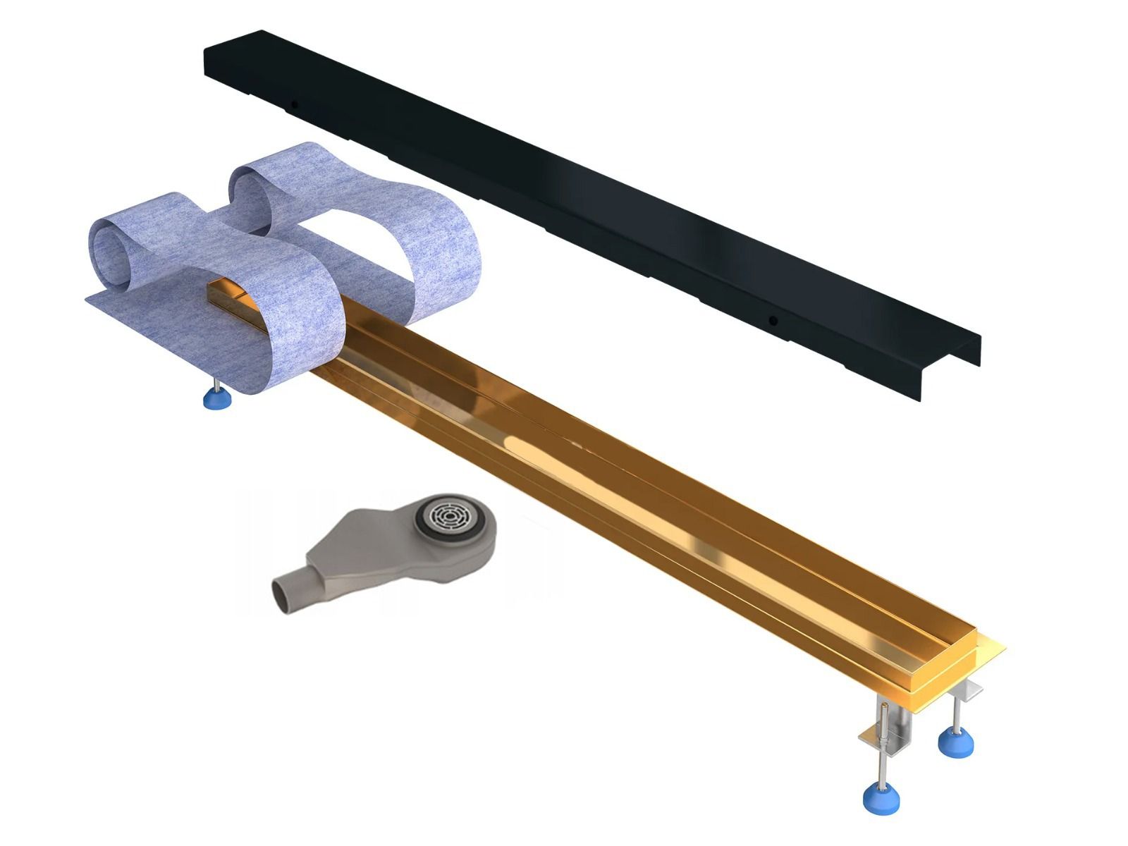 Rigola Dus, sifon Smart Pipe, Premium Black & Gold, dimensiuni intre 60-90 cm,  latime 7,6 cm, otel inoxidabil