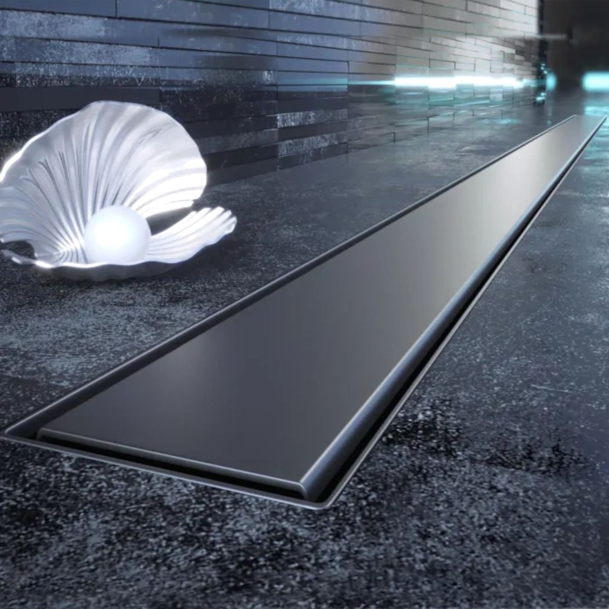 Rigola Dus,  sifon Viega, Slim Black, dimensiuni intre 50-120 cm, latime 3,2 cm, otel inoxidabil