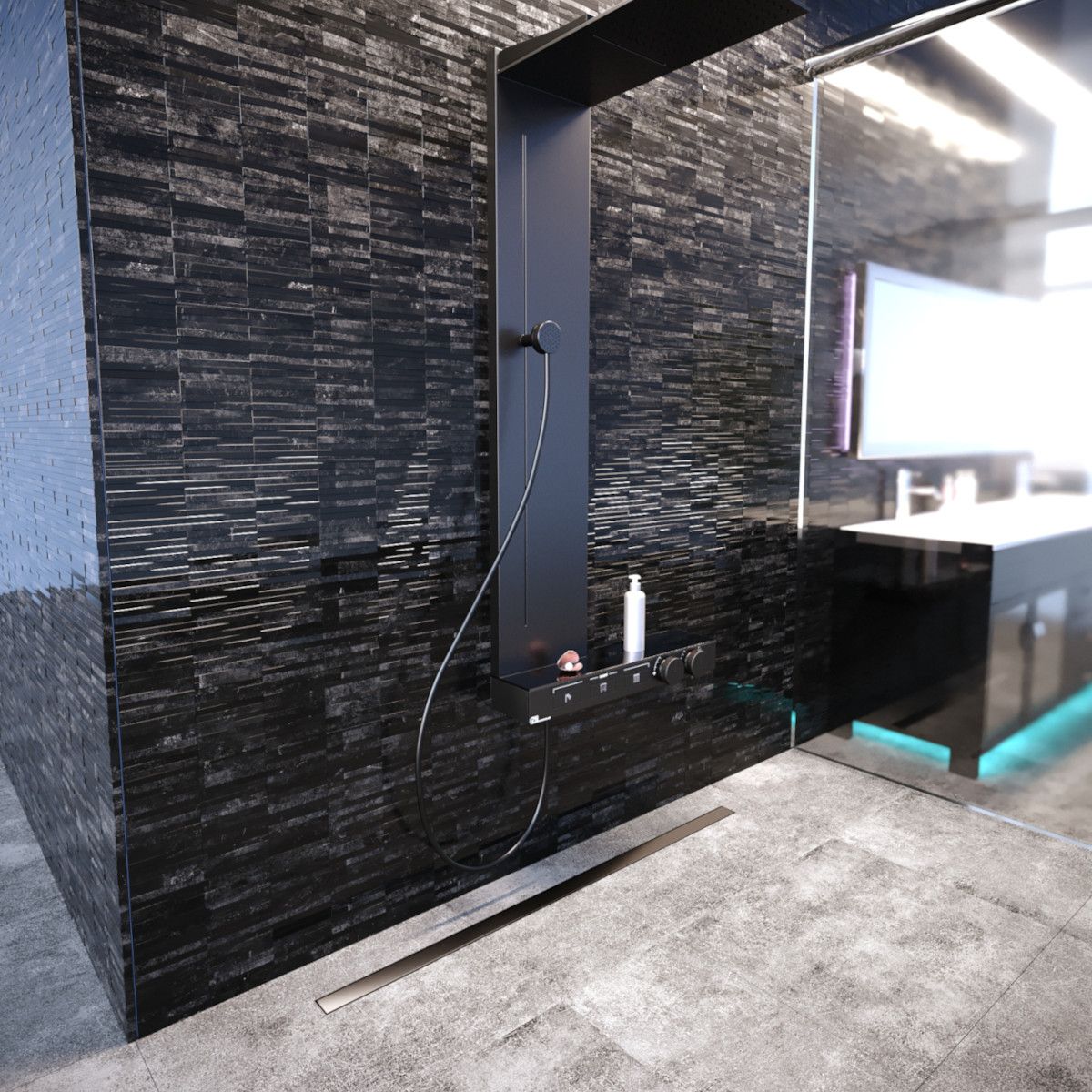 Rigola Dus,  sifon Viega, Slim Black, dimensiuni intre 50-120 cm, latime 3,2 cm, otel inoxidabil