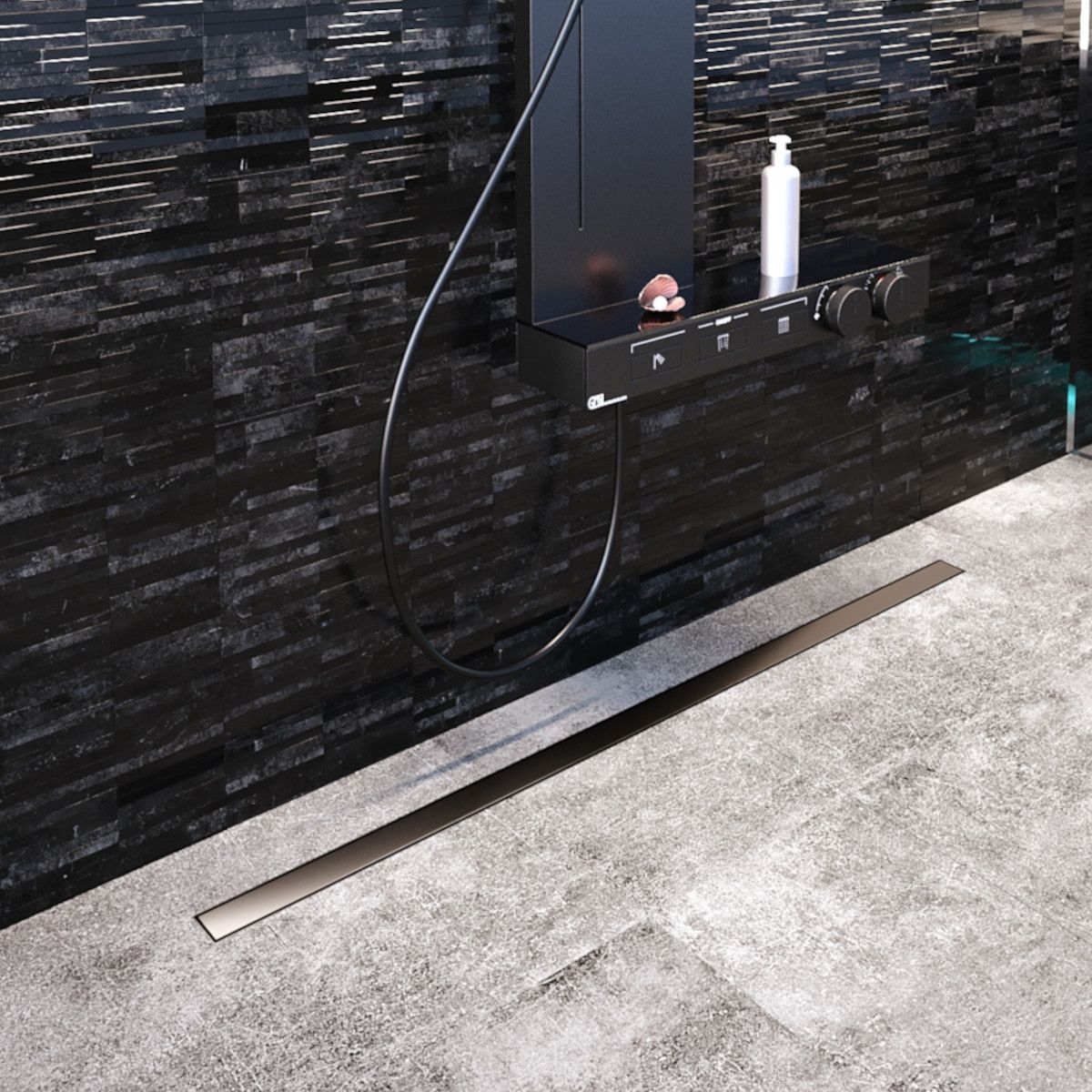 Rigola Dus,  sifon Viega, Slim Black, dimensiuni intre 50-120 cm, latime 3,2 cm, otel inoxidabil