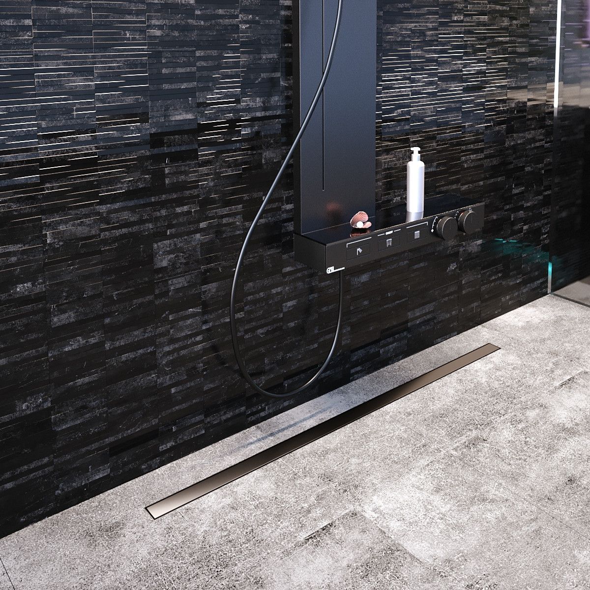 Rigola Dus,  sifon Viega, Slim Black, dimensiuni intre 50-120 cm, latime 3,2 cm, otel inoxidabil