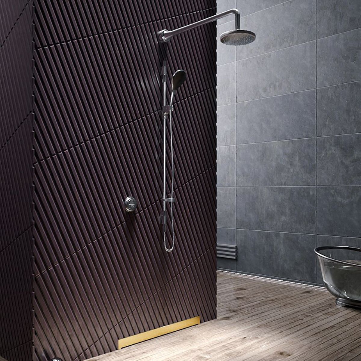 Rigola Dus montaj pe perete, sifon Viega, Auriu Mat, dimensiune 60, 80 cm, latime 7.4 cm, otel inoxidabil