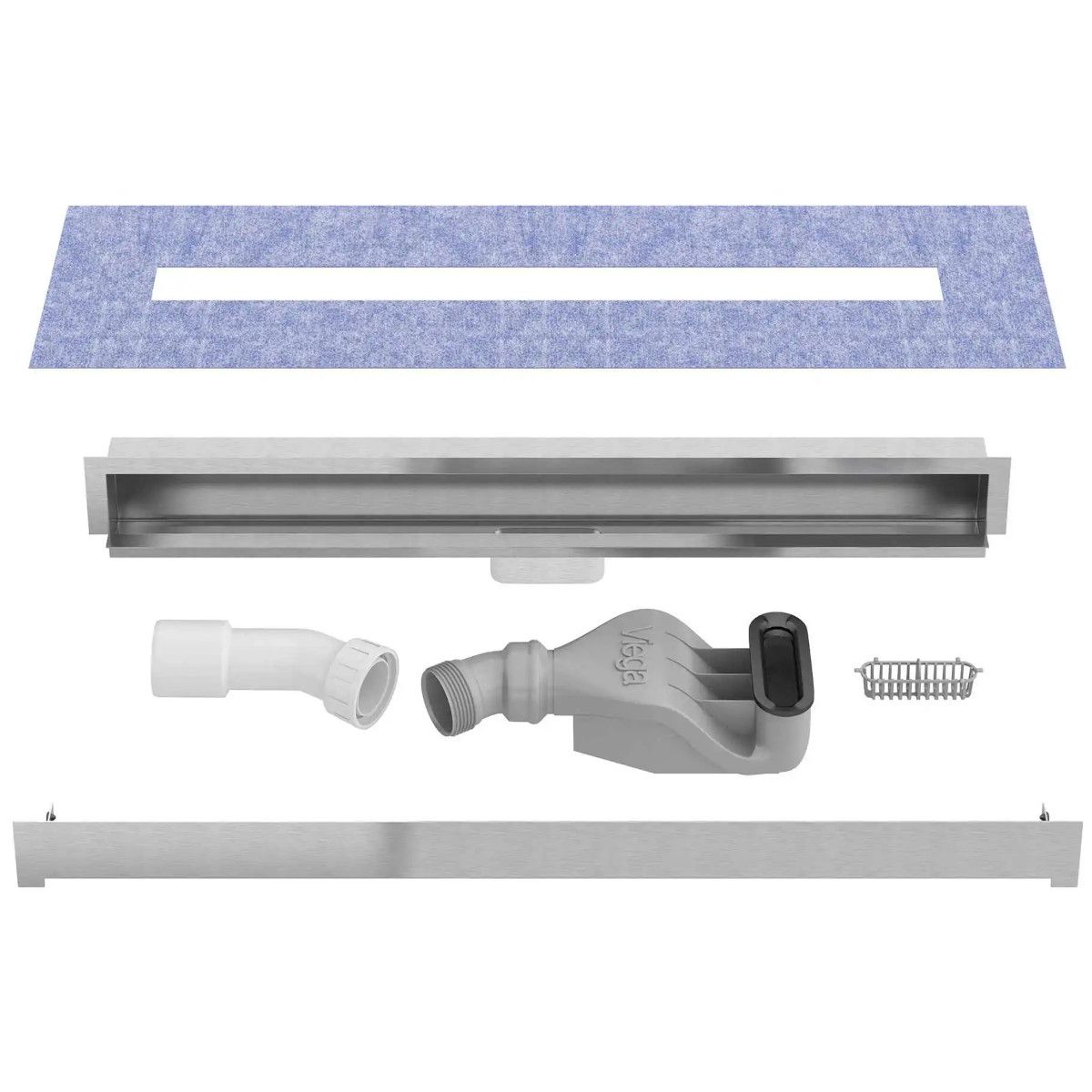 Rigola Dus montaj pe perete, sifon Viega, Crom, dimensiune 60, 80 cm, latime 7.4 cm, otel inoxidabil