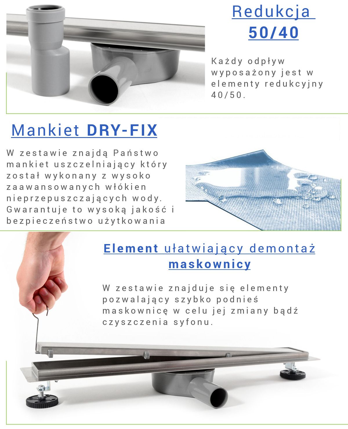 Rigola scurgere dus, EGO-PRO, dimensiuni intre 50-100 cm, 2 fete, inox inoxidabil