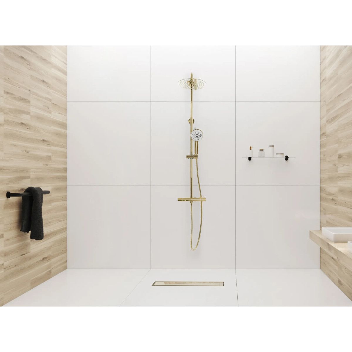 Rigola scurgere dus, REA-Pure Neo Mirror Gold Pro, dimensiuni intre 80 - 100 cm, completa, finisaj gold
