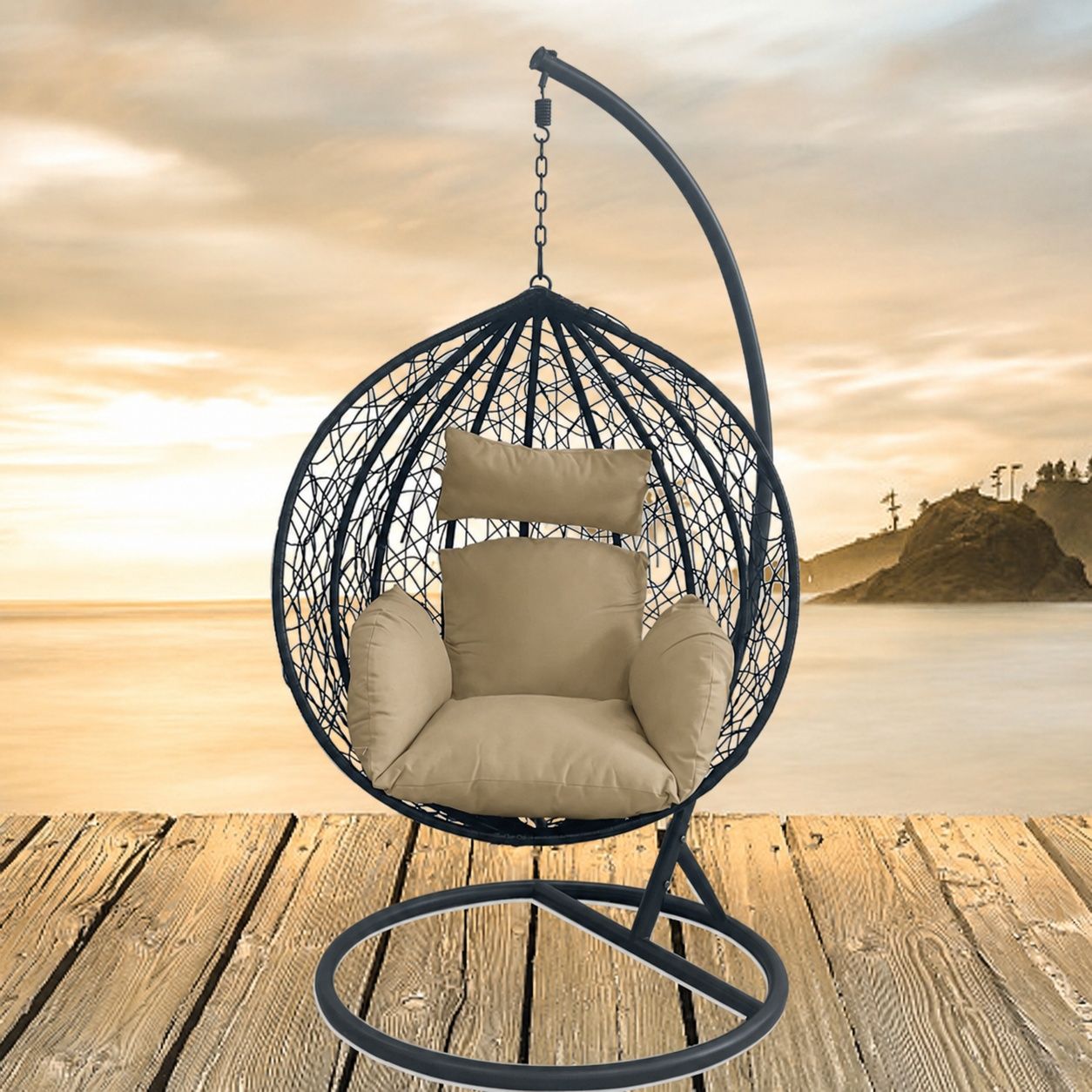 Scaun agatat, gradina sau terasa, Fotoliu suspendat de relaxare, California Black XL