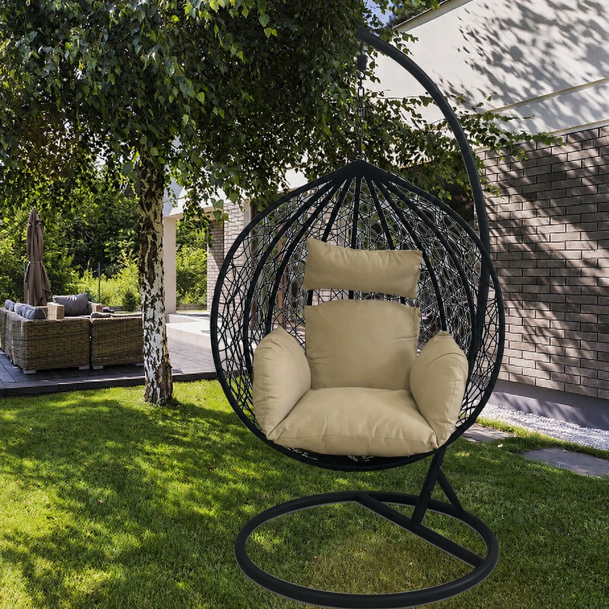 Scaun agatat, gradina sau terasa, Fotoliu suspendat de relaxare, California Black XL