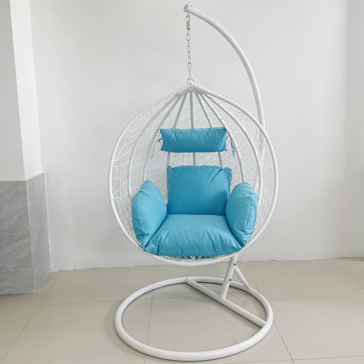 Scaun agatat California White, Fotoliu suspendat de relaxare, Curte sau Living, confortabil si modern