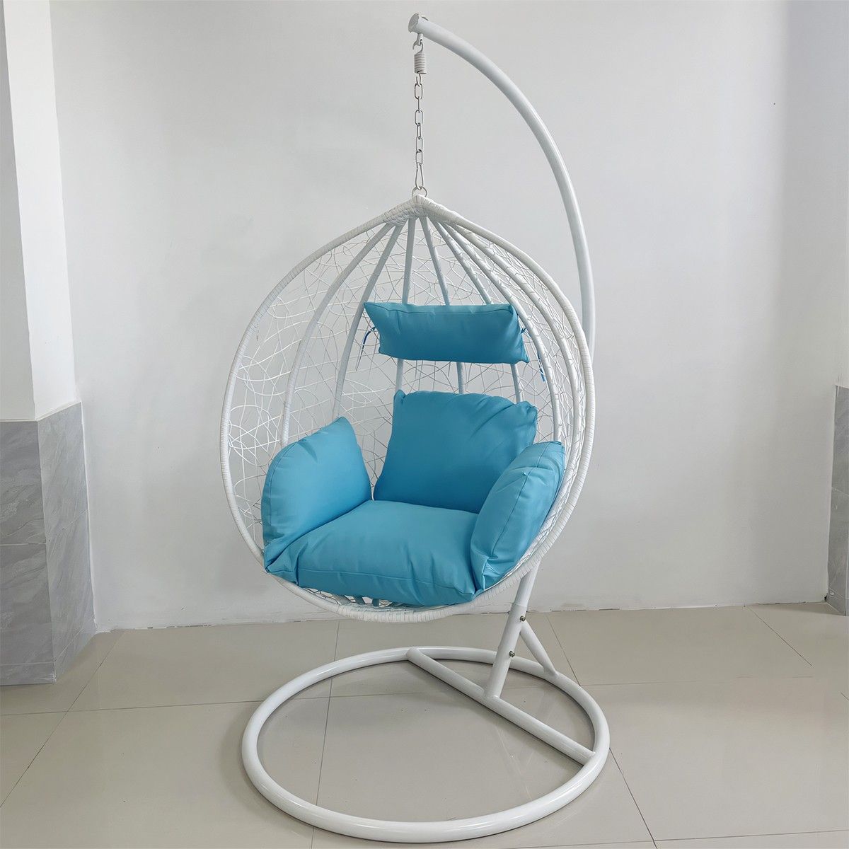 Scaun agatat California White, Fotoliu suspendat de relaxare, Curte sau Living, confortabil si modern
