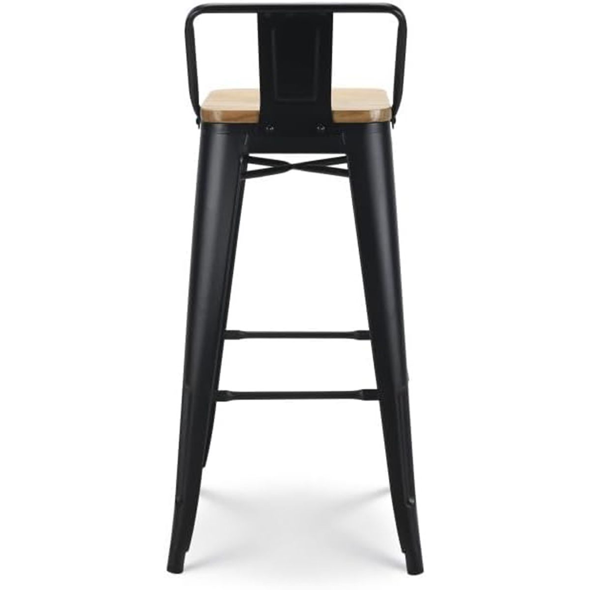 Scaun de bar, cadru ranforsat, fier, sezut din lemn de ulm, design industrial, 43x43x76 cm, Timo