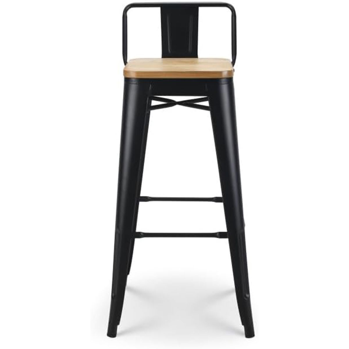 Scaun de bar, cadru ranforsat, fier, sezut din lemn de ulm, design industrial, 43x43x76 cm, Timo