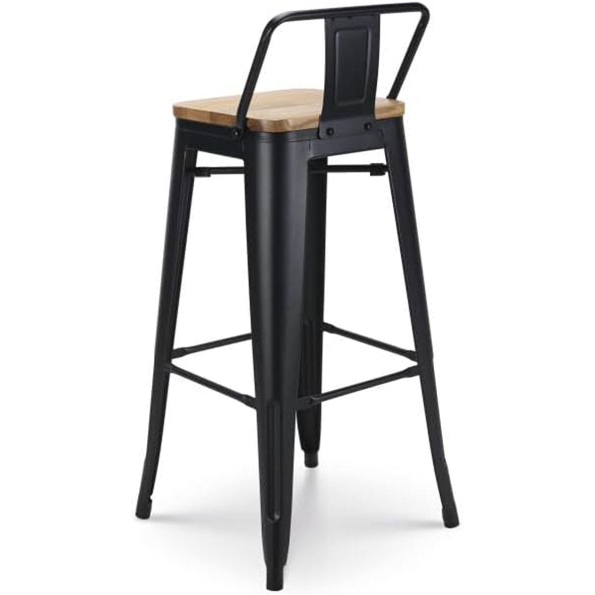 Scaun de bar, cadru ranforsat, fier, sezut din lemn de ulm, design industrial, 43x43x76 cm, Timo