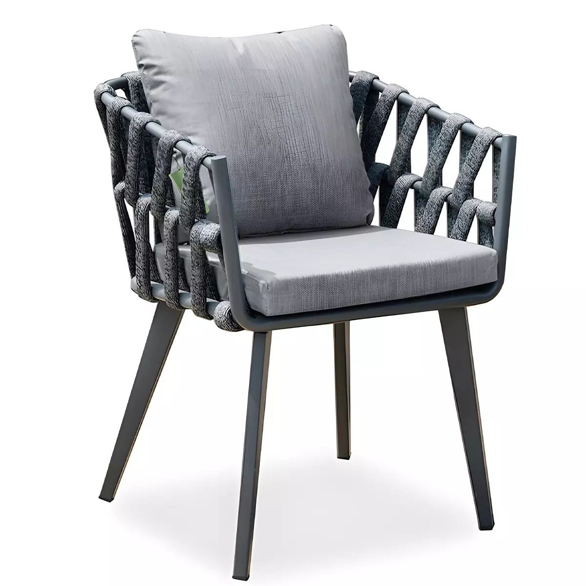 Scaun Riga, pentru mobilier de terasa, aluminiu, perna de 5 cm, impletitura tip funie, 58x64.5x75 cm