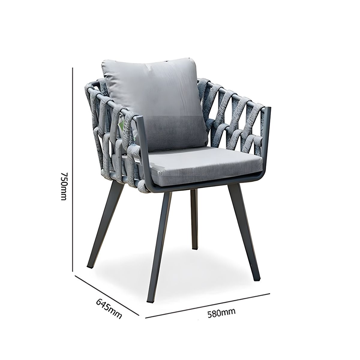 Scaun Riga, pentru mobilier de terasa, aluminiu, perna de 5 cm, impletitura tip funie, 58x64.5x75 cm