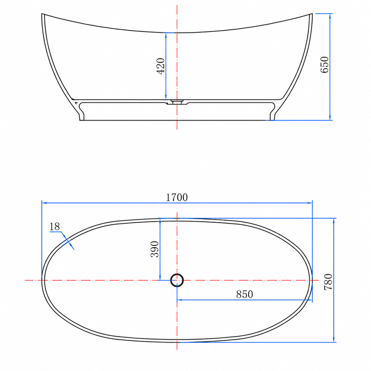 Cada de baie, freestanding, Cristalmood, ventil crom inclus, culoarea Gri Fumuriu, transparent, 170x80 cm, Selora