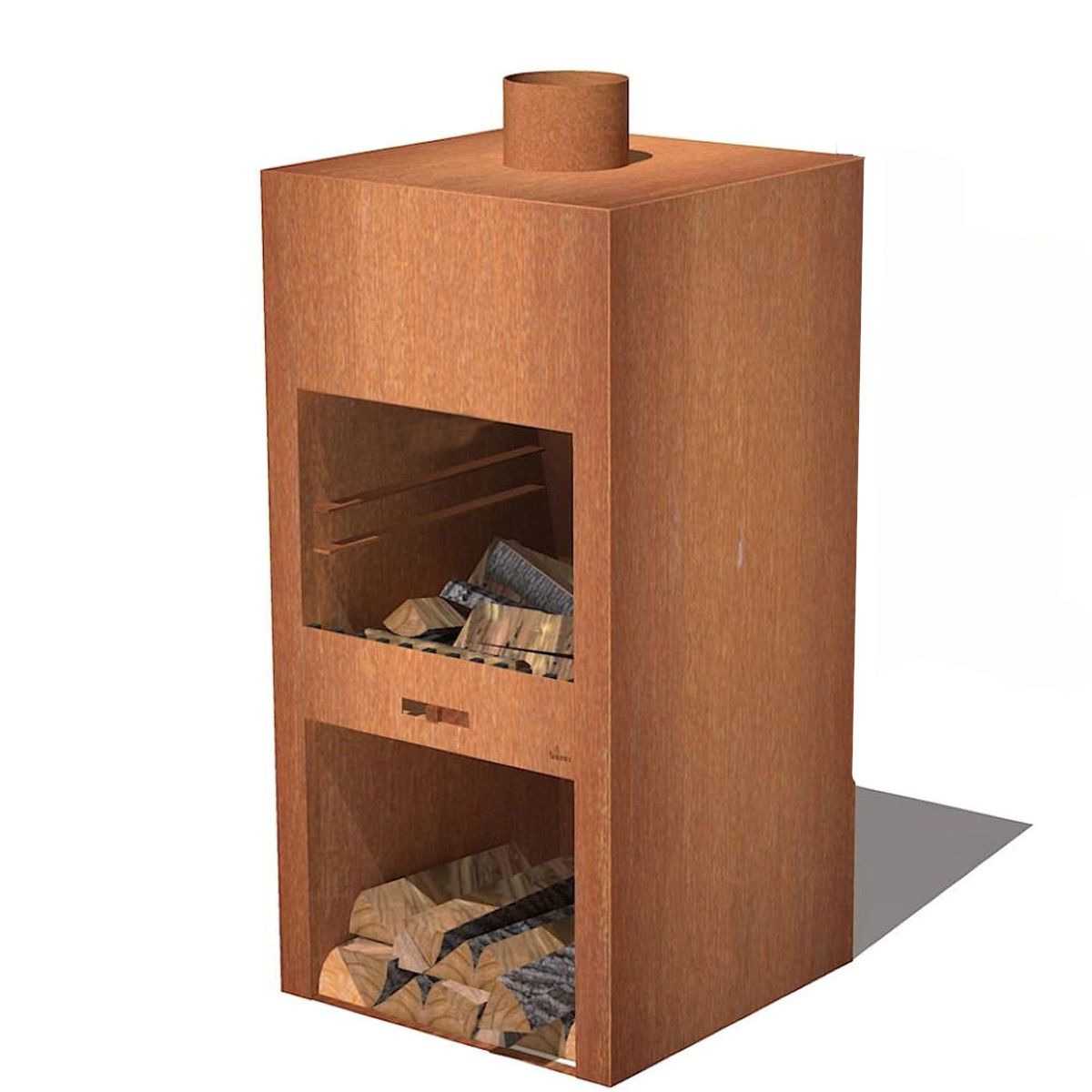 Semineu cu gratar, Soba de gradina, Ruginiu, corten de 1.5 mm, spatiu pentru lemne, 60x50x150 cm, Atlas
