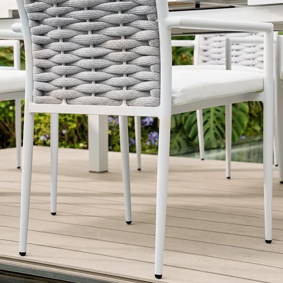 Set mobilier terasa sau gradina, masa din aluminiu si lemn, 6 scaune, impletitura tip funie, Torino