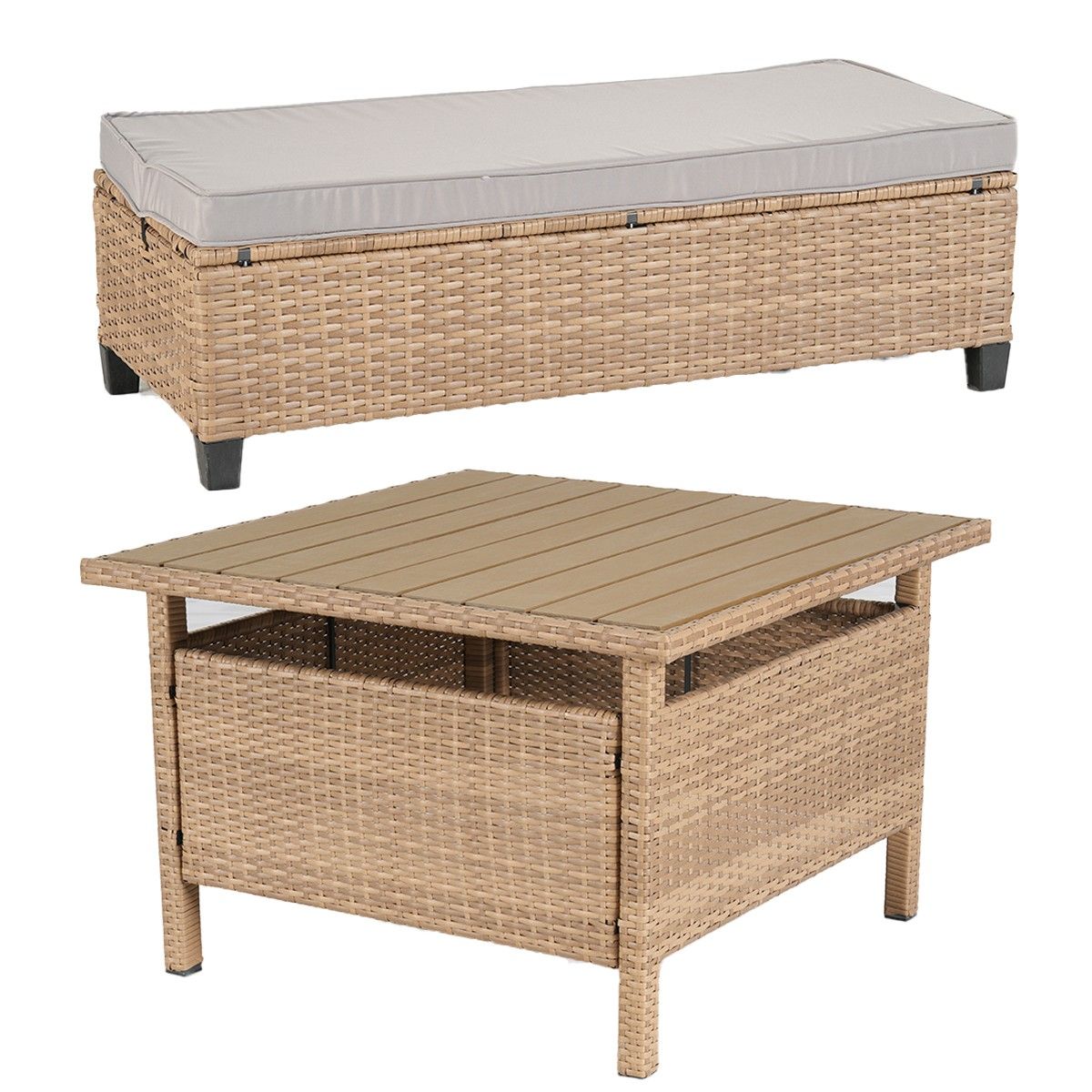 Set mobilier terasa sau gradina, canapea, 2 bancute si masa patrata, poliratan, Santorini