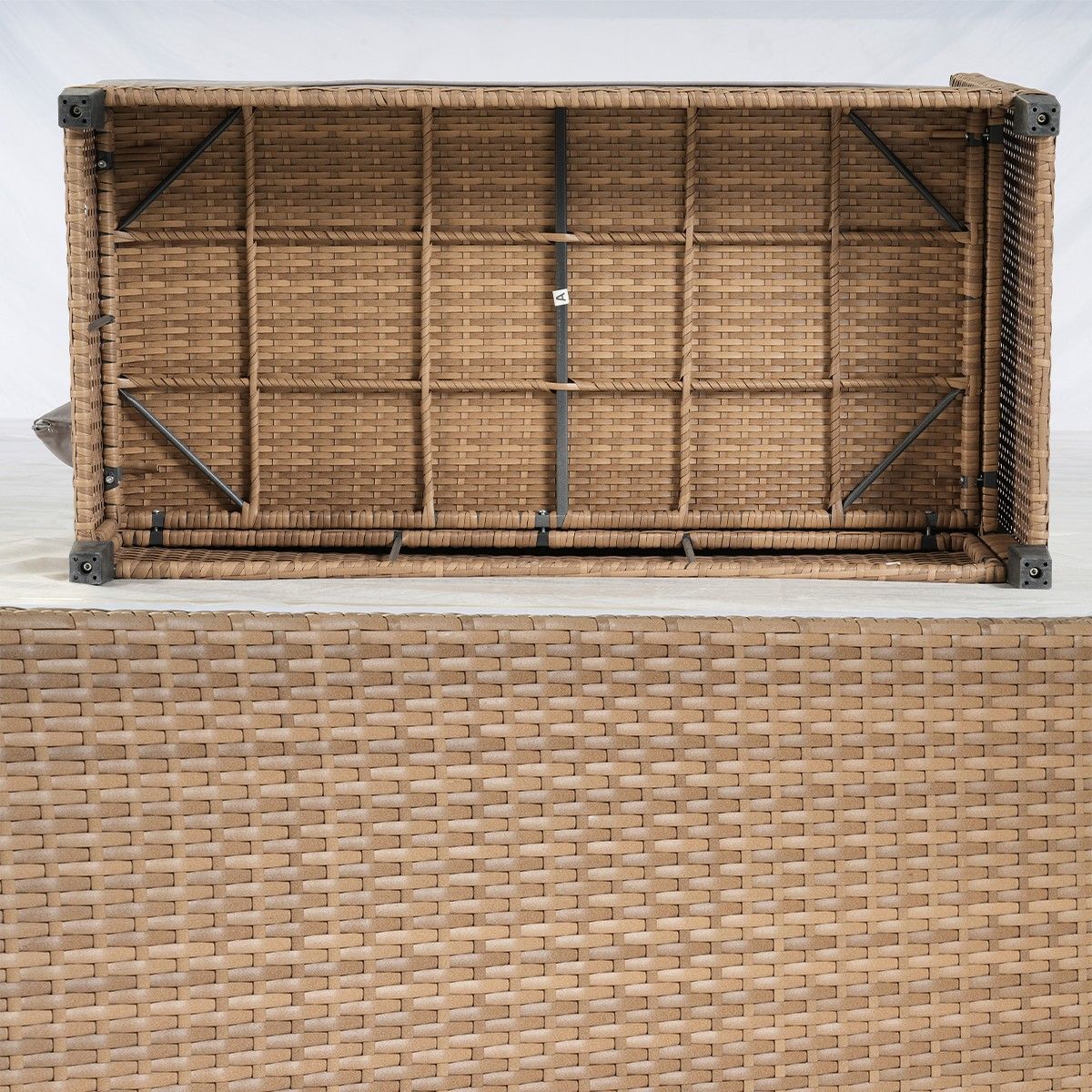 Set mobilier terasa sau gradina, canapea, 2 bancute si masa patrata, poliratan, Santorini