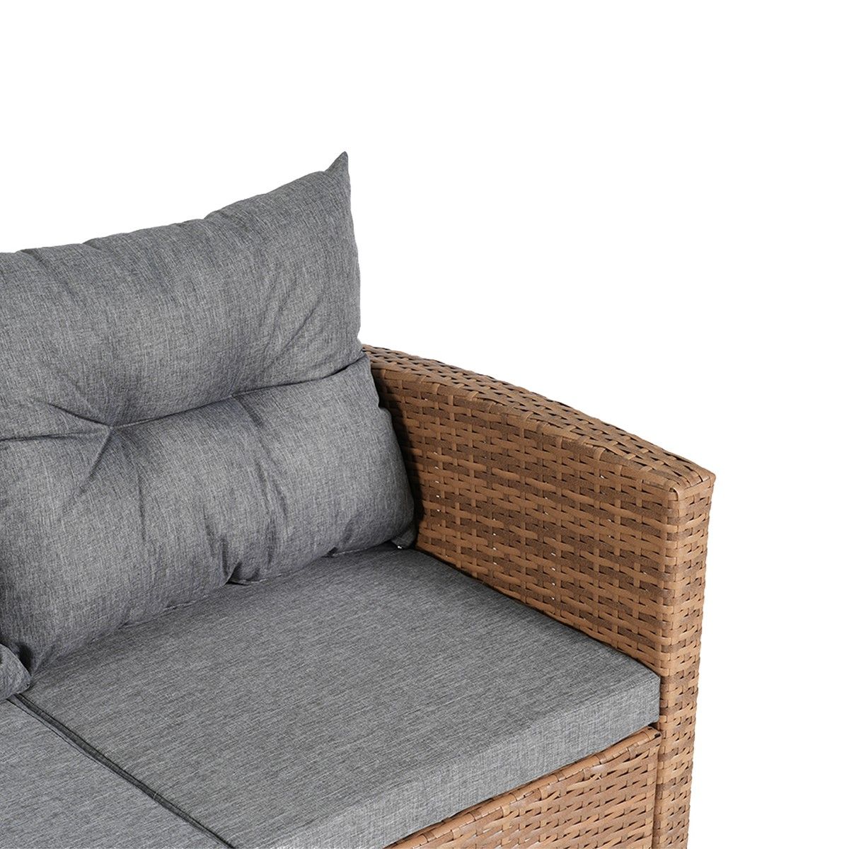 Set mobilier, terasa sau gradina, canapea, fotoliu, banca + masa cu blat de sticla, perne incluse, poliratan, Bali