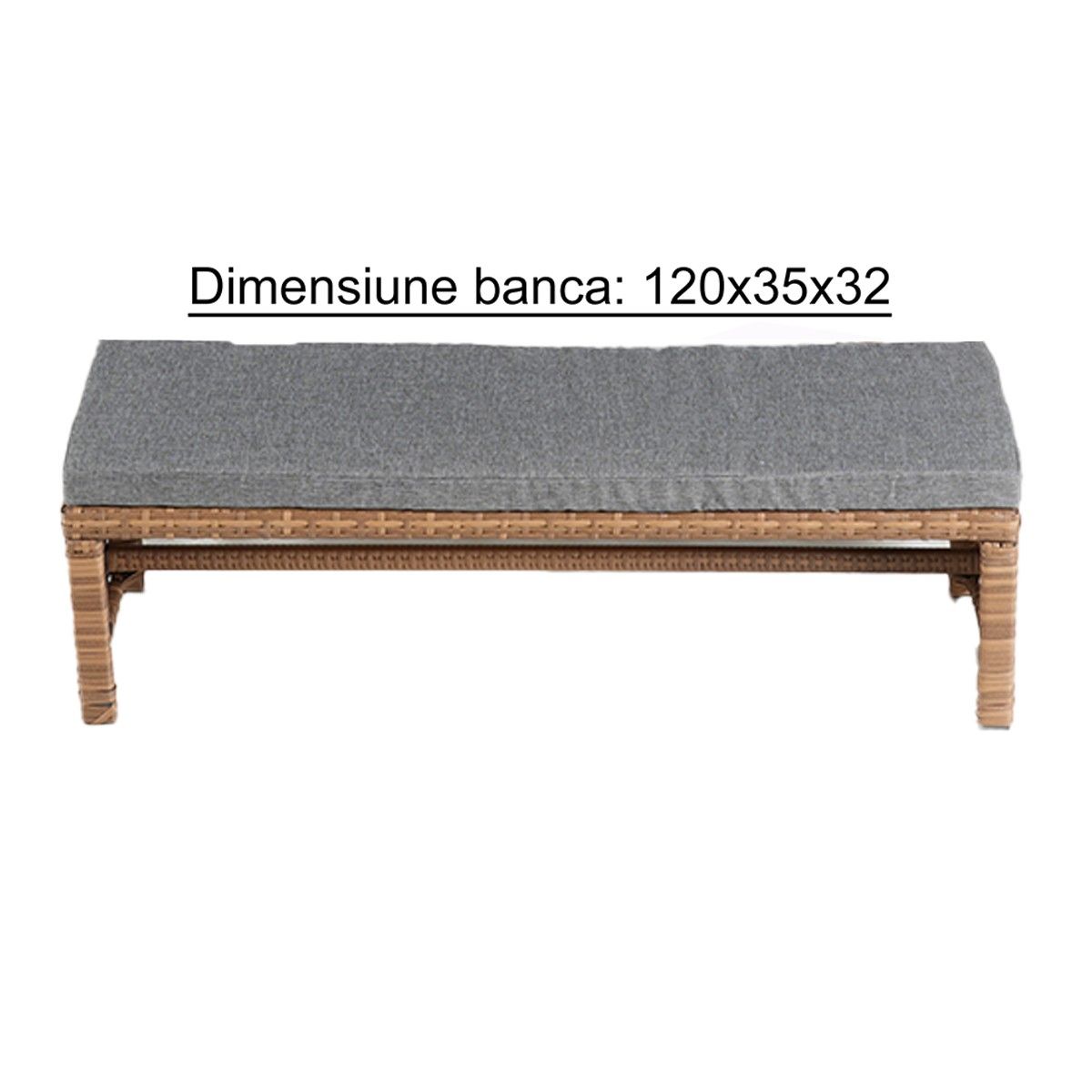 Set mobilier, terasa sau gradina, canapea, fotoliu, banca + masa cu blat de sticla, perne incluse, poliratan, Bali