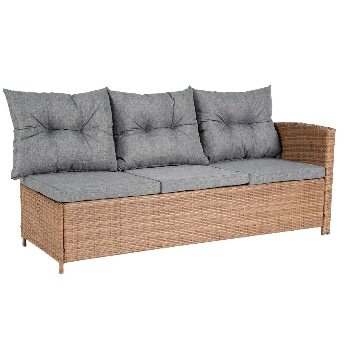Set mobilier, terasa sau gradina, canapea, fotoliu, banca + masa cu blat de sticla, perne incluse, poliratan, Bali