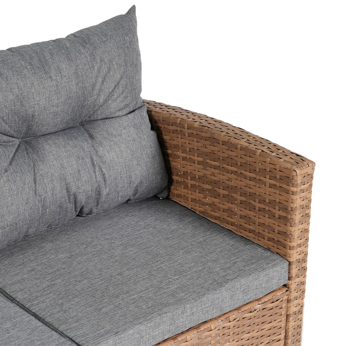 Set mobilier, terasa sau gradina, canapea, fotoliu, banca + masa cu blat de sticla, perne incluse, poliratan, Bali