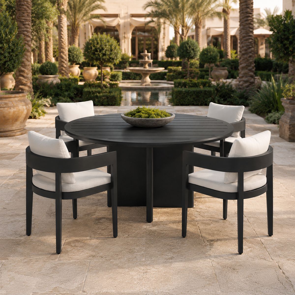 Set mobilier cu masa rotunda de 4 persoane, terasa sau gradina, aluminiu, tesatura din 100% Olefin, Costa Rica