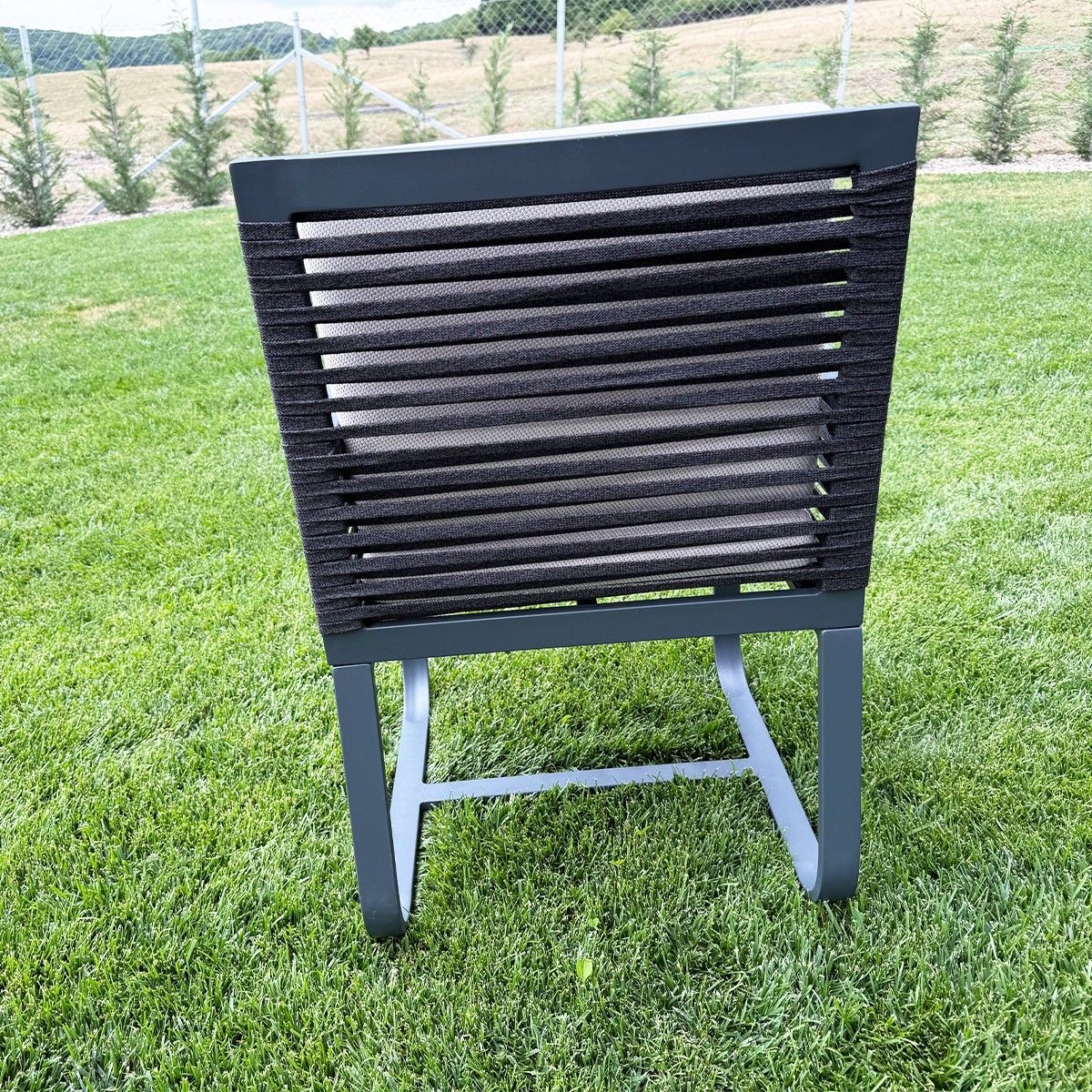 Set mobilier de 8 persoane, gradina sau terasa, masa 240x100 cm + 8 scaune, aluminiu, impletitura tip funie, Capri