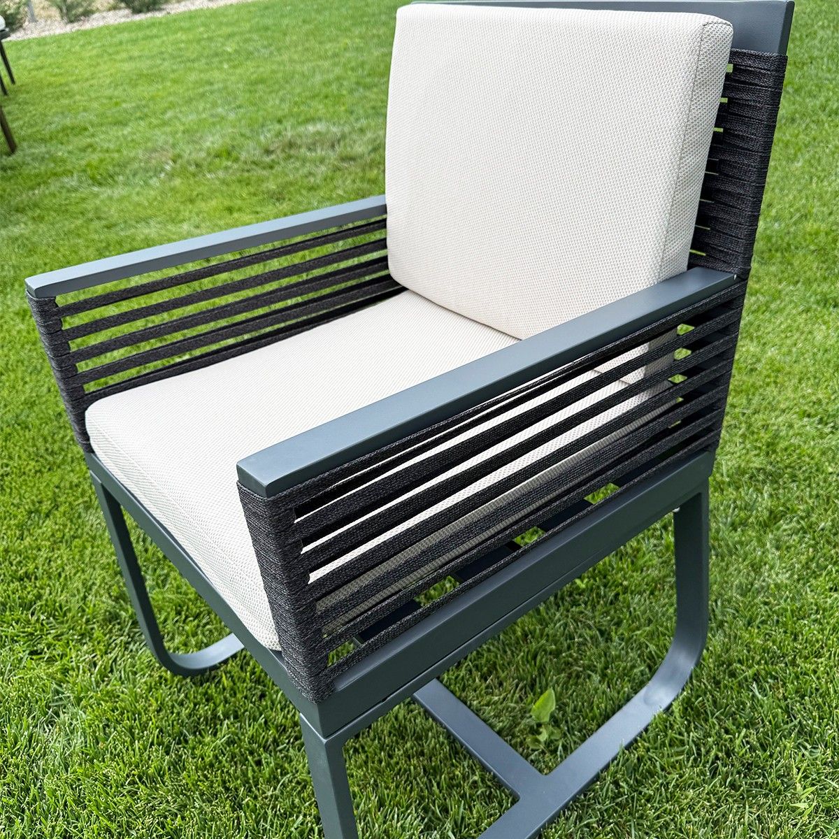 Set mobilier de 8 persoane, gradina sau terasa, masa 240x100 cm + 8 scaune, aluminiu, impletitura tip funie, Capri