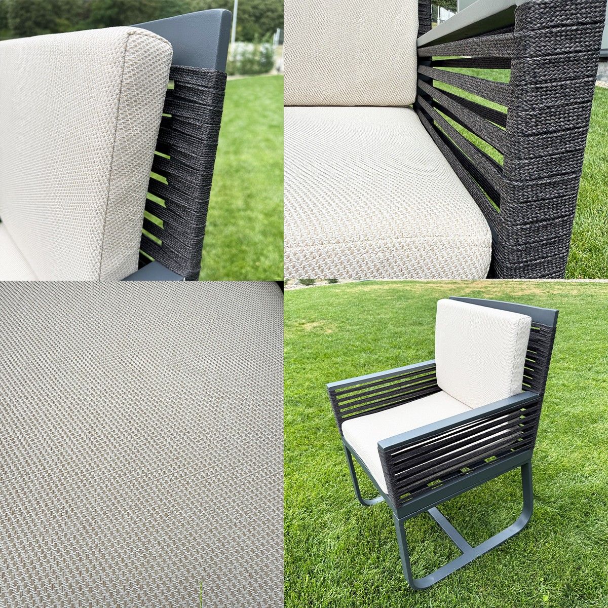 Set mobilier de 8 persoane, gradina sau terasa, masa 240x100 cm + 8 scaune, aluminiu, impletitura tip funie, Capri