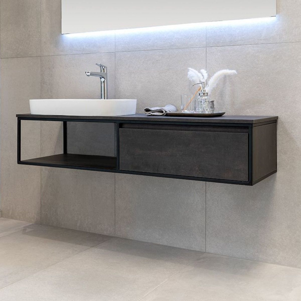 Mobilier de baie Zinia cu dulap fara lavoar, 120 cm, design modern, antracit