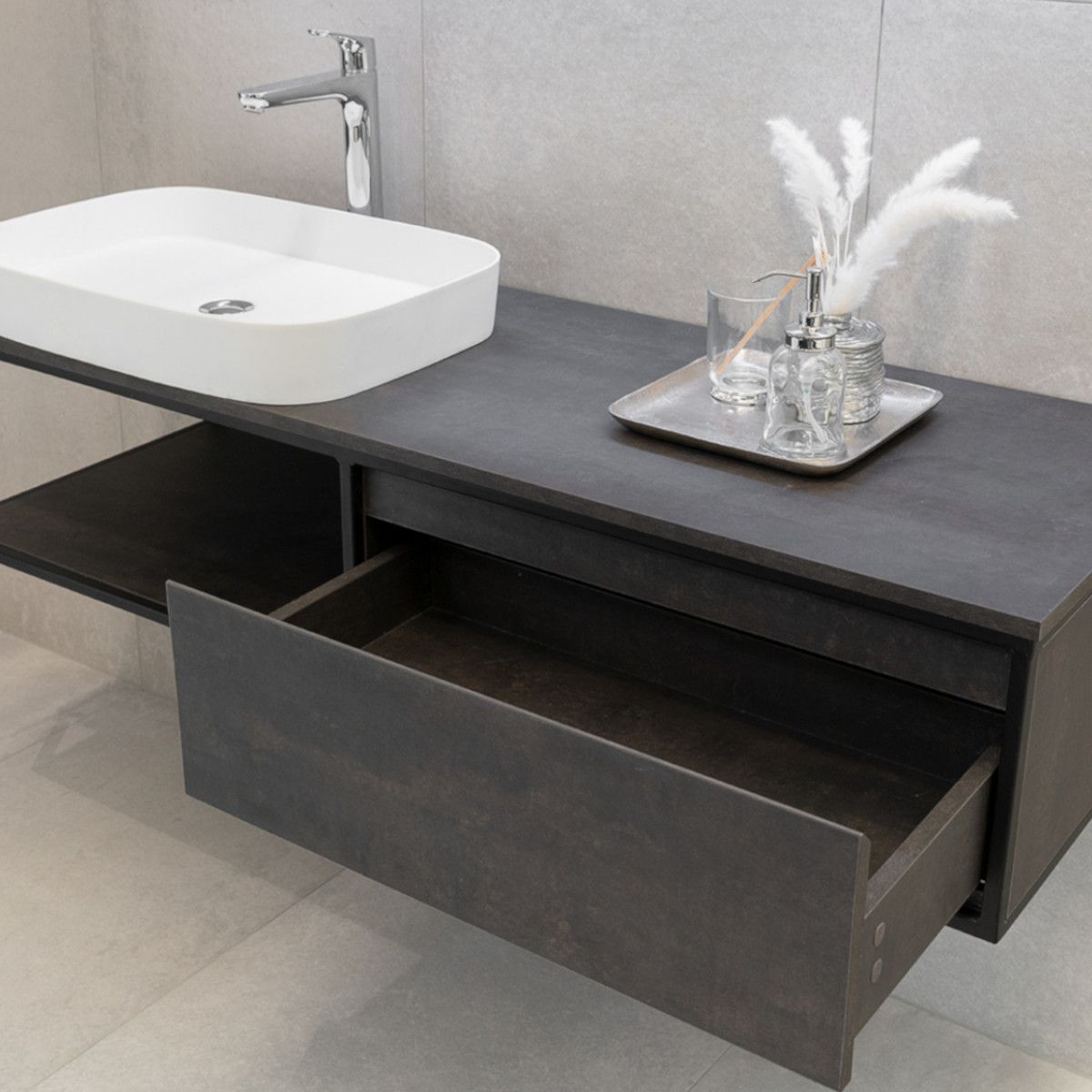 Mobilier de baie Zinia cu dulap fara lavoar, 120 cm, design modern, antracit