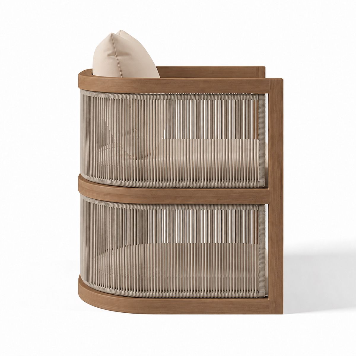 Set mobilier, masa 150 cm + 6 scaune, lemn de Tec, terasa sau gradina, impletitura tip funie, perne incluse, Gardenia