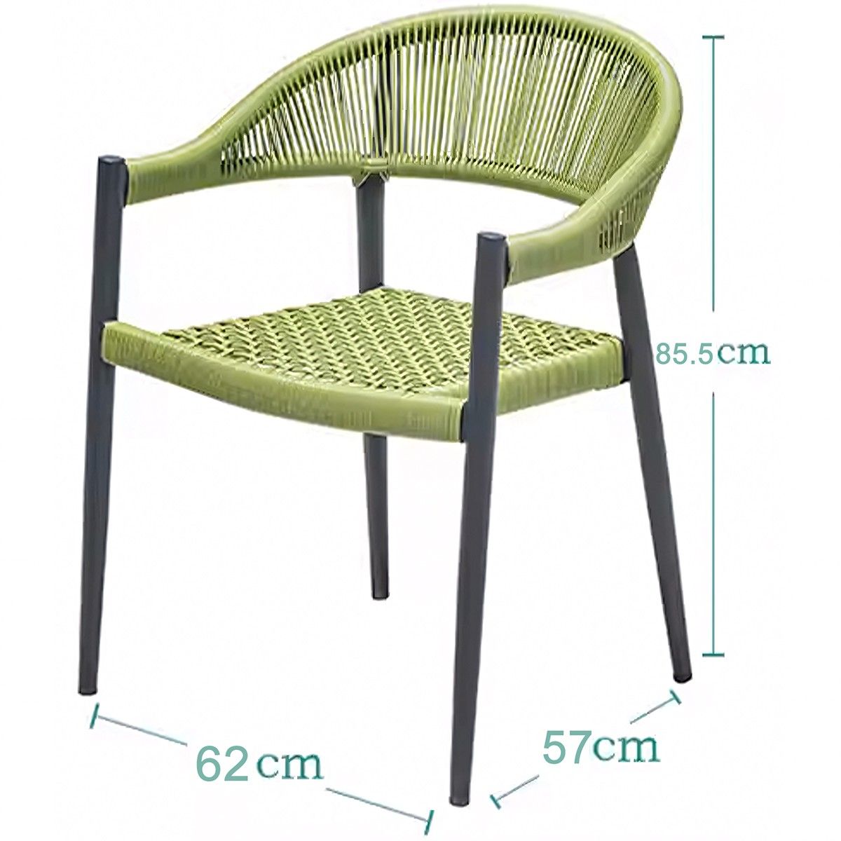Set mobilier de 6 persoane, gradina sau terasa, aluminiu dark grey, masa 200 cm + 6 scaune cu impletitura tip funie verde, Zen