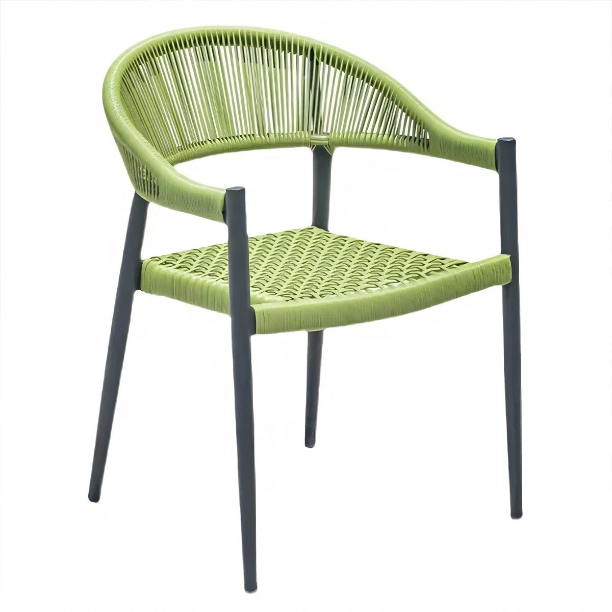 Set mobilier de 6 persoane, gradina sau terasa, aluminiu dark grey, masa 200 cm + 6 scaune cu impletitura tip funie verde, Zen