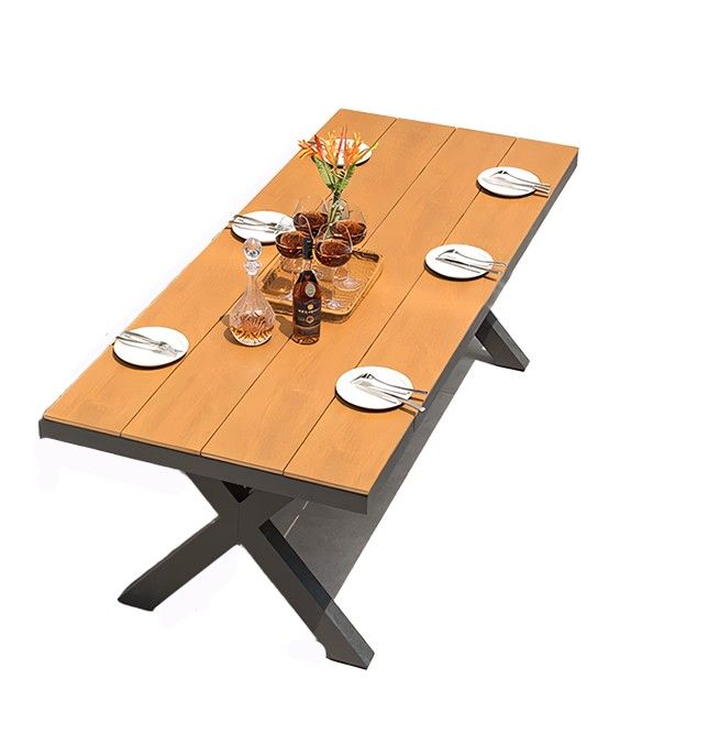 Set mobilier de 8 persoane, gradina sau terasa, aluminiu dark grey, masa 200 cm + 8 scaune cu impletitura tip funie verde, Zen