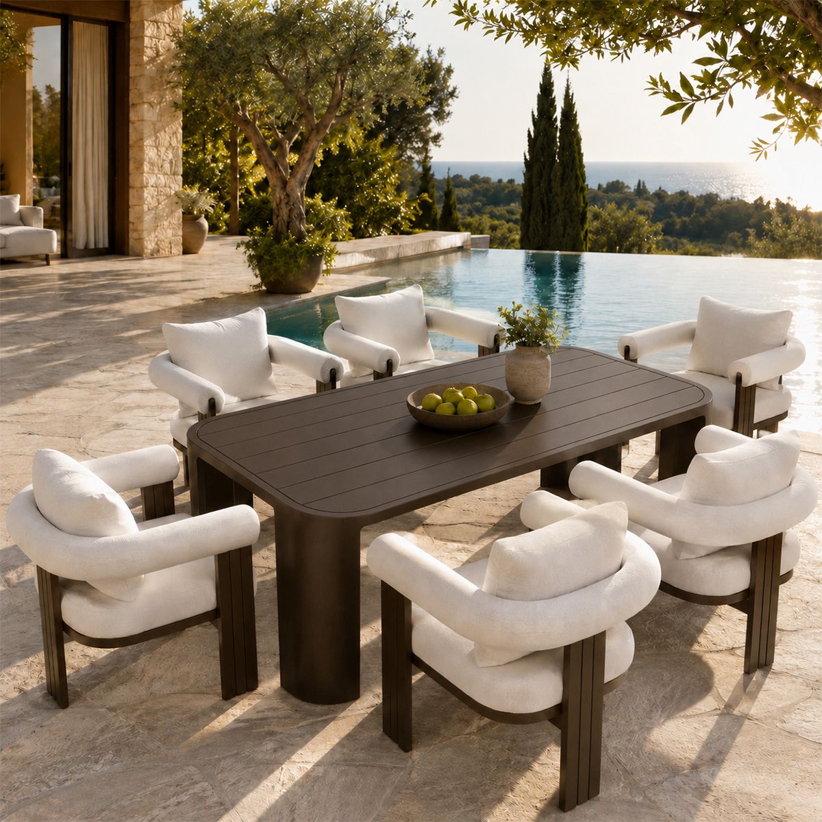 Set mobilier, masa 214x102 cm + 6 scaune, gradina sau terasa, aluminiu, tesatura 100% Olefin, Bora Bora