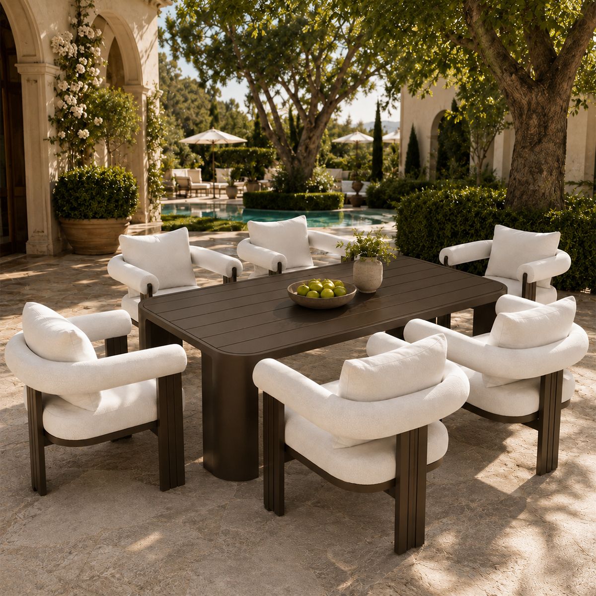 Set mobilier, masa 214x102 cm + 6 scaune, gradina sau terasa, aluminiu, tesatura 100% Olefin, Bora Bora