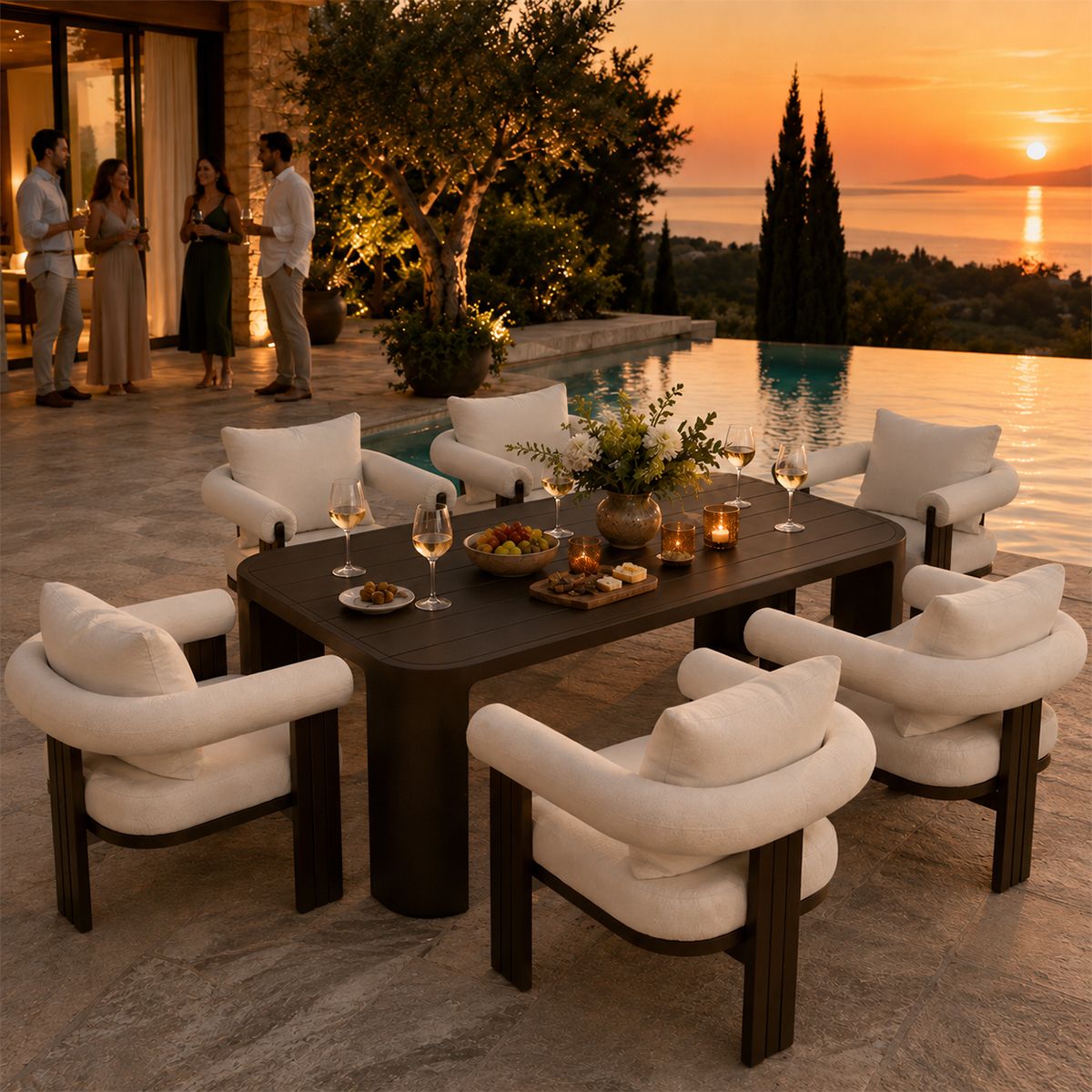 Set mobilier, masa 214x102 cm + 6 scaune, gradina sau terasa, aluminiu, tesatura 100% Olefin, Bora Bora