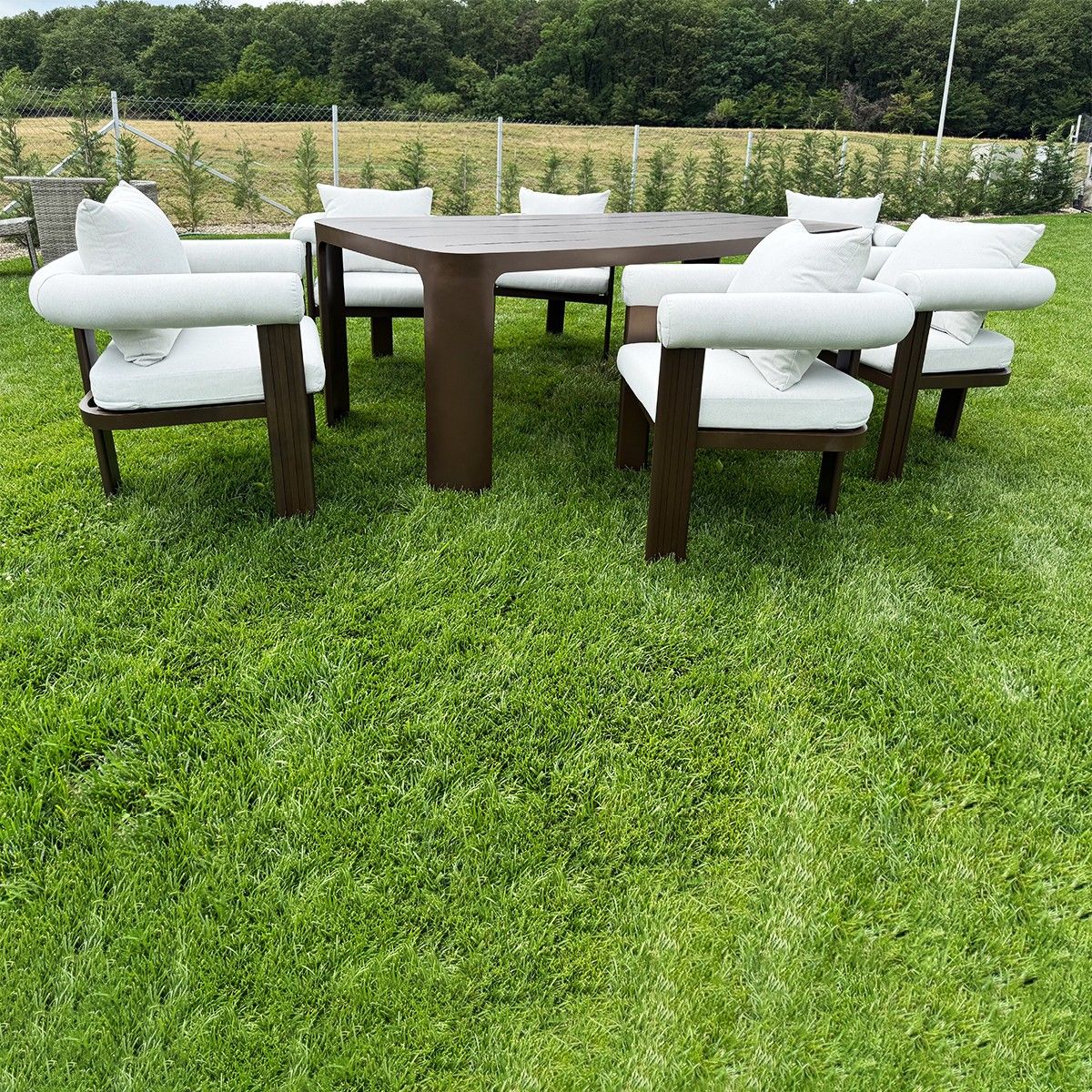 Set mobilier de 8 persoane, gradina sau terasa, aluminiu, masa 214x102 cm + 8 scaune, tesatura 100 % Olefin, Bora Bora