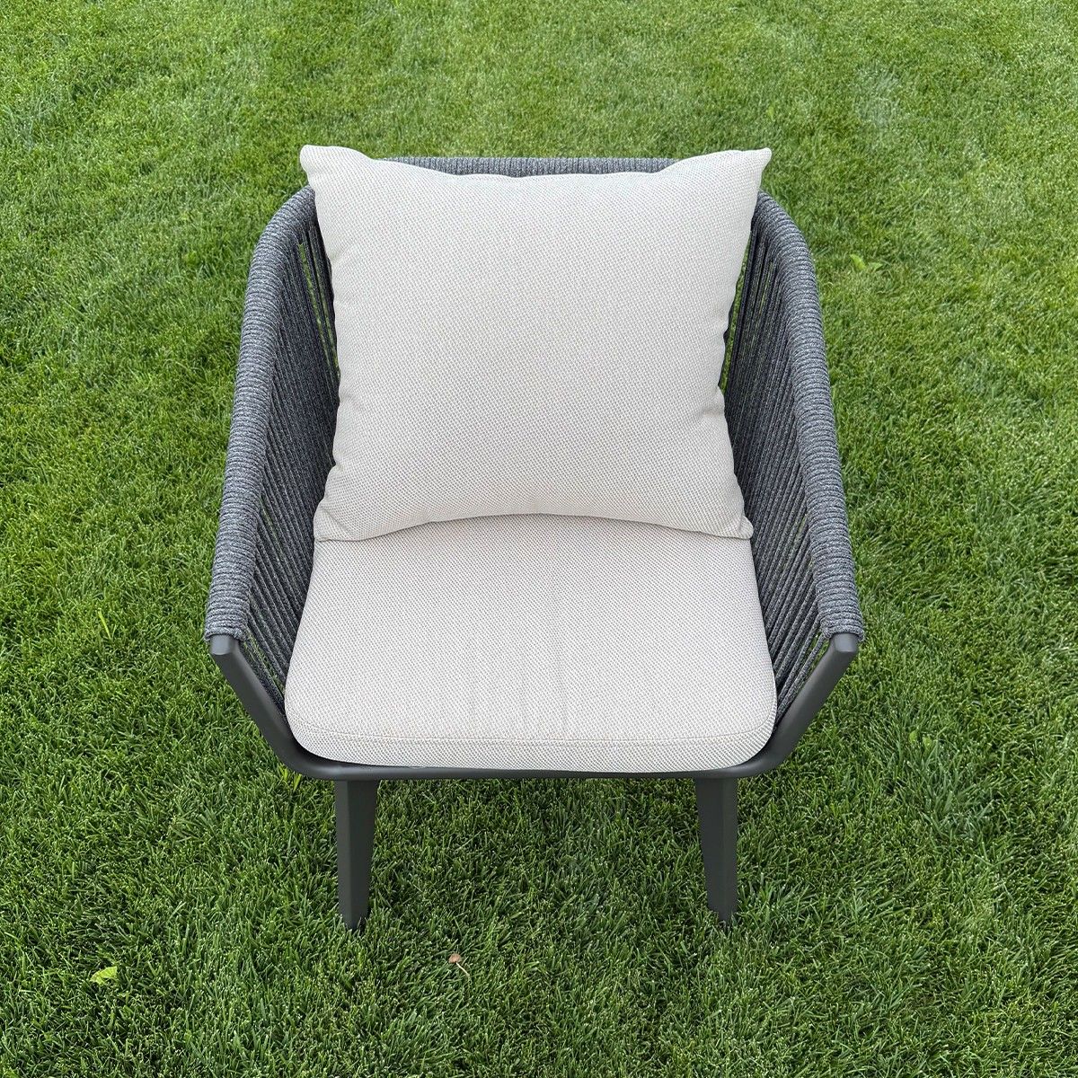 Set mobilier de 8 persoane, gradina sau terasa, aluminiu, masa extensibila cu blat de piatra, impletitura tip funie, Maldives