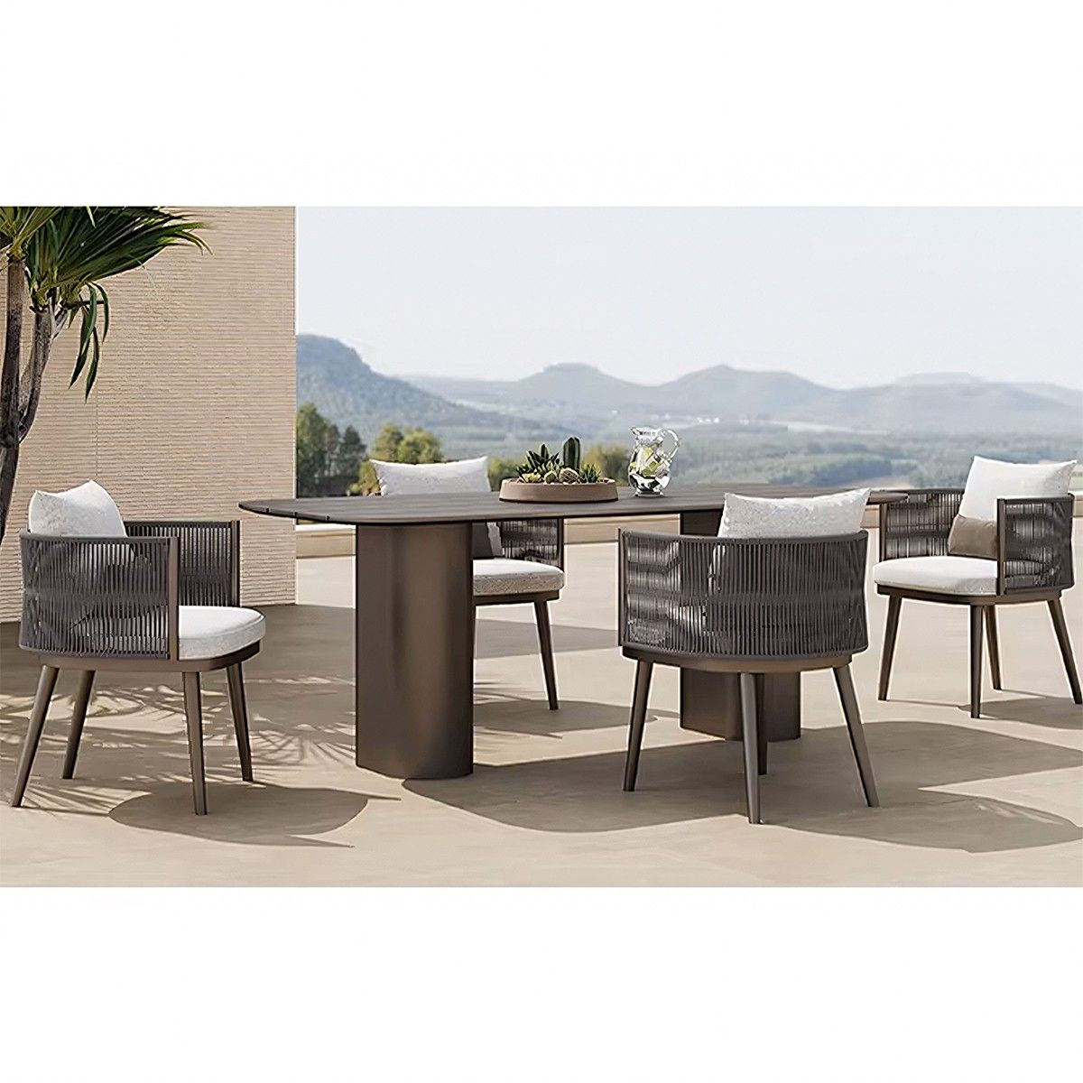 Set mobilier de 8 persoane, terasa sau gradina, aluminiu, masa robusta 214x100 cm + 8 scaune cu impletitura tip funie, Nova Luxe