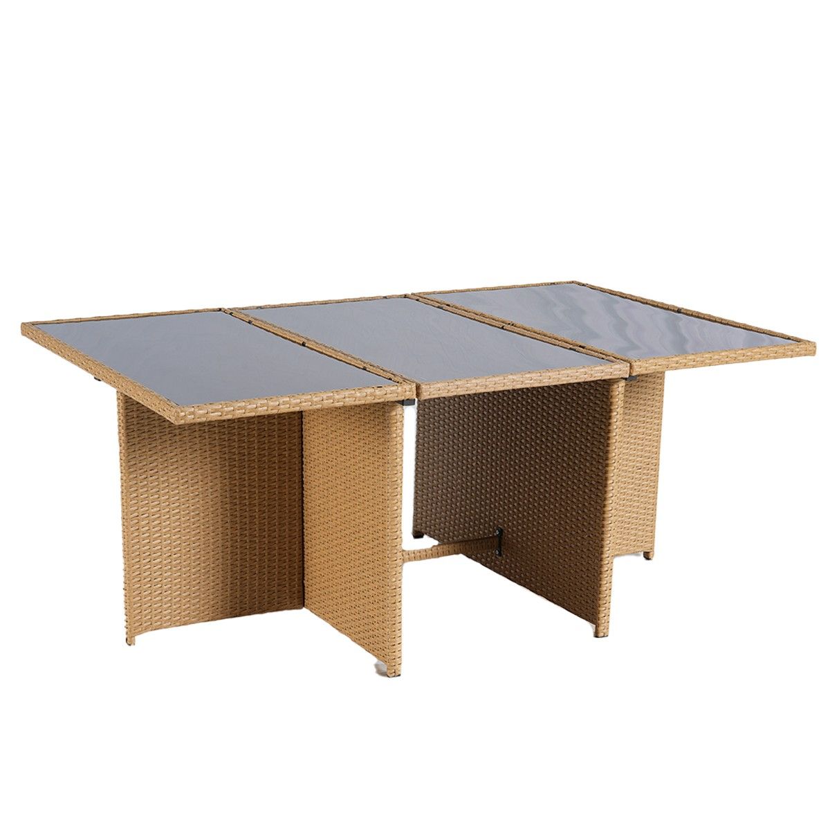 Set mobilier terasa gradina, Cub pliabil, masa cu blat de sticla, 6 scaune cu spatar rabatabil, 4 tabureti, Mauritius