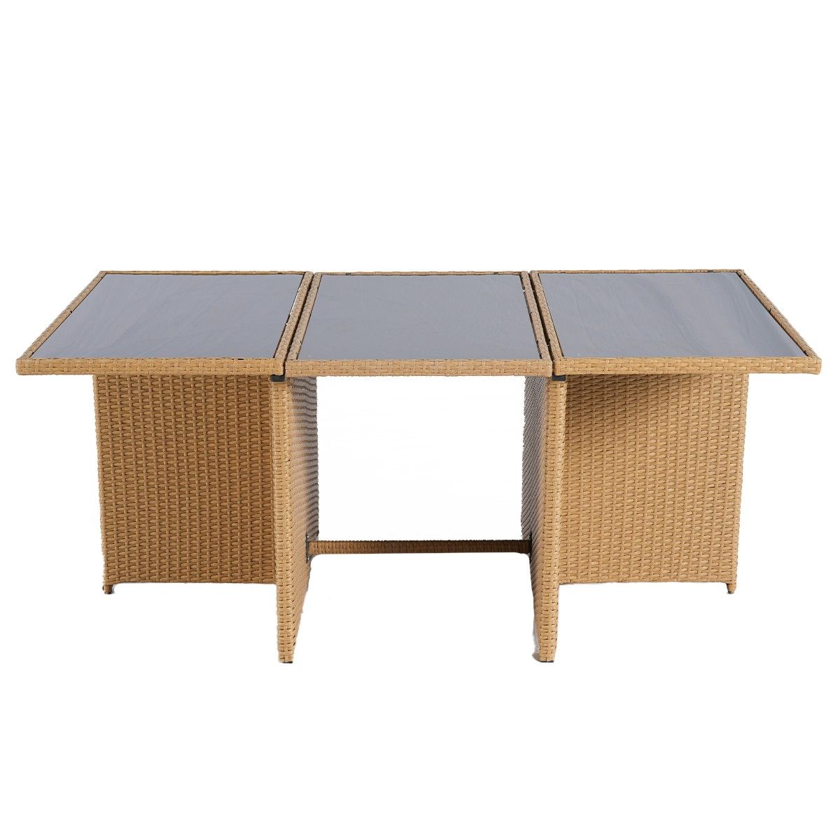 Set mobilier terasa gradina, Cub pliabil, masa cu blat de sticla, 6 scaune cu spatar rabatabil, 4 tabureti, Mauritius